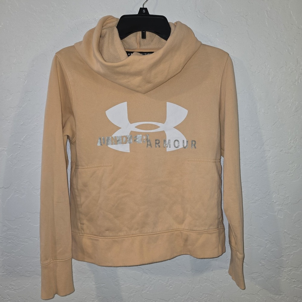 Under Armour women XS UA Rival Fleece Loose Hoodie Sweatshirt Orange Slouch neck
